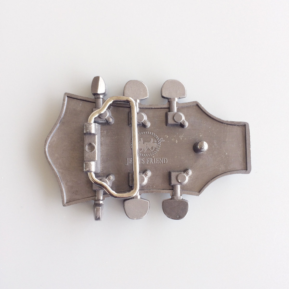 Vintage White Enamel Guitar Music Belt Buckle Gurtelschnalle Boucle de ceinture