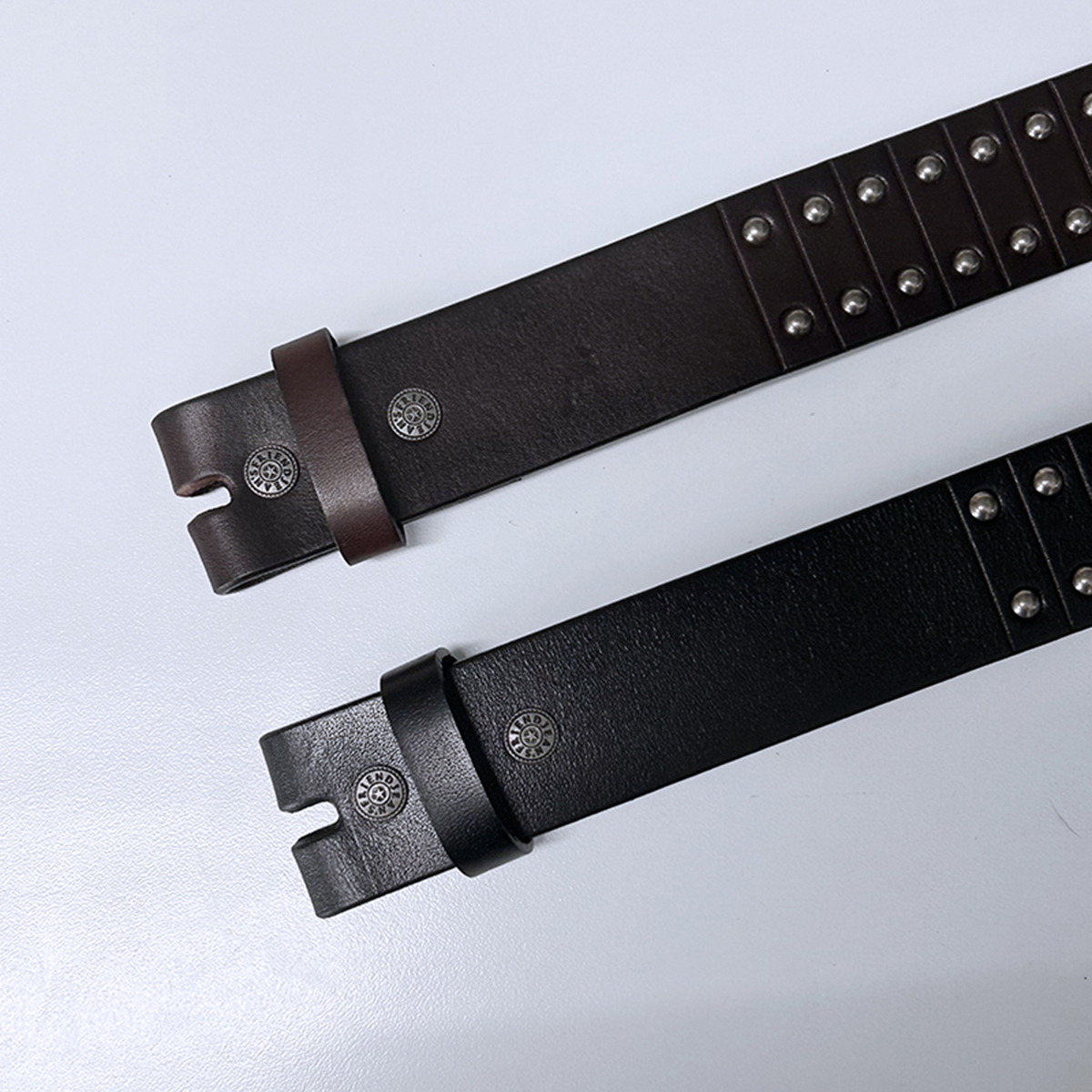 Black Punk Nails Studded Genuine Leather Belt Brass Snap On Belt BELT1-006BKN