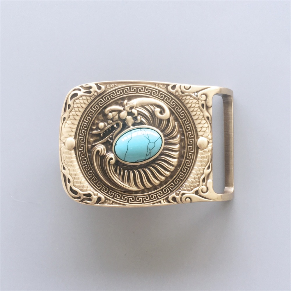 Western Dragon Solid Brass Rectangle Belt Buckle BUCKLE-BT001