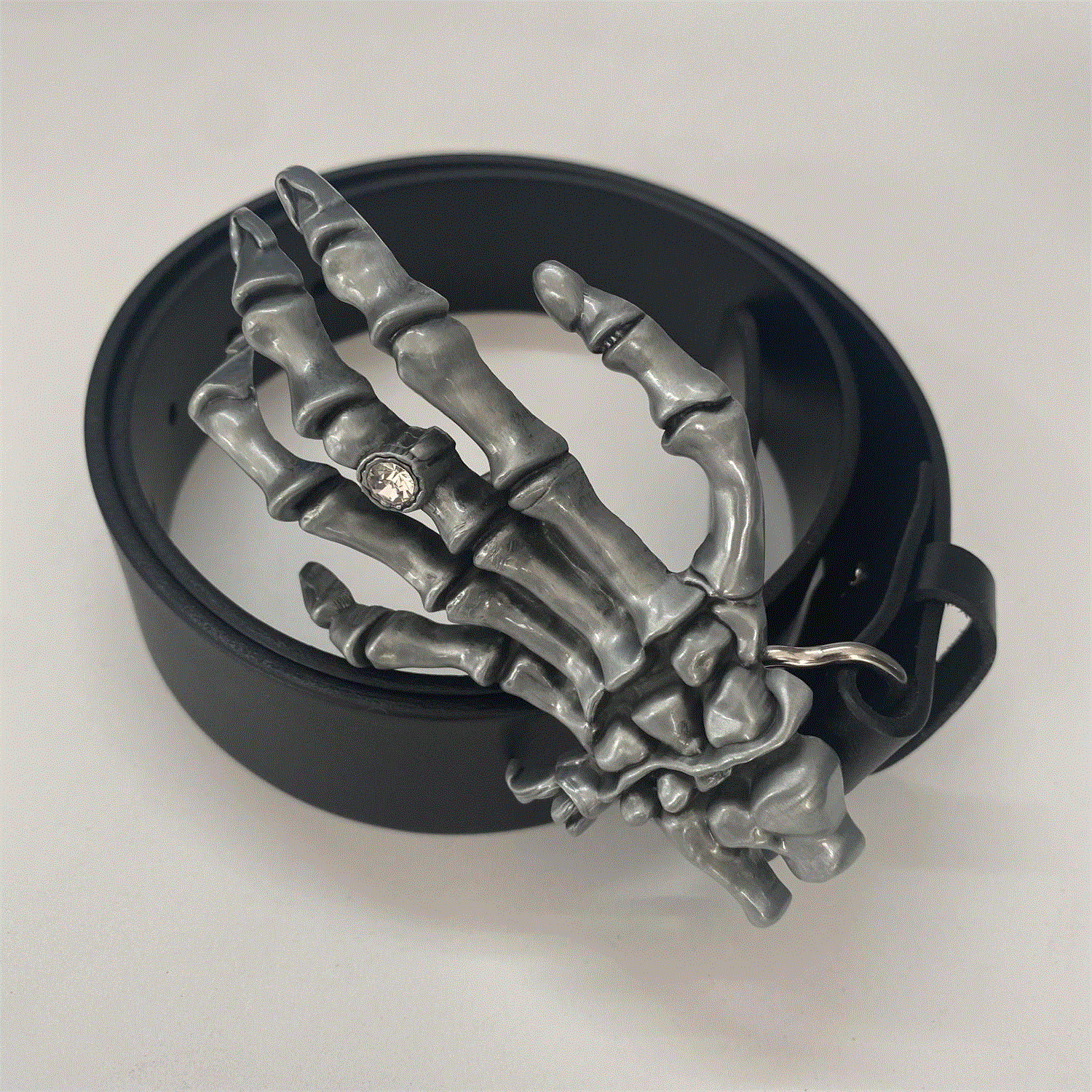Vintage Style Skull Hand Belt Buckle With Black Genuine Leather Belt BELT-014BK-SK046