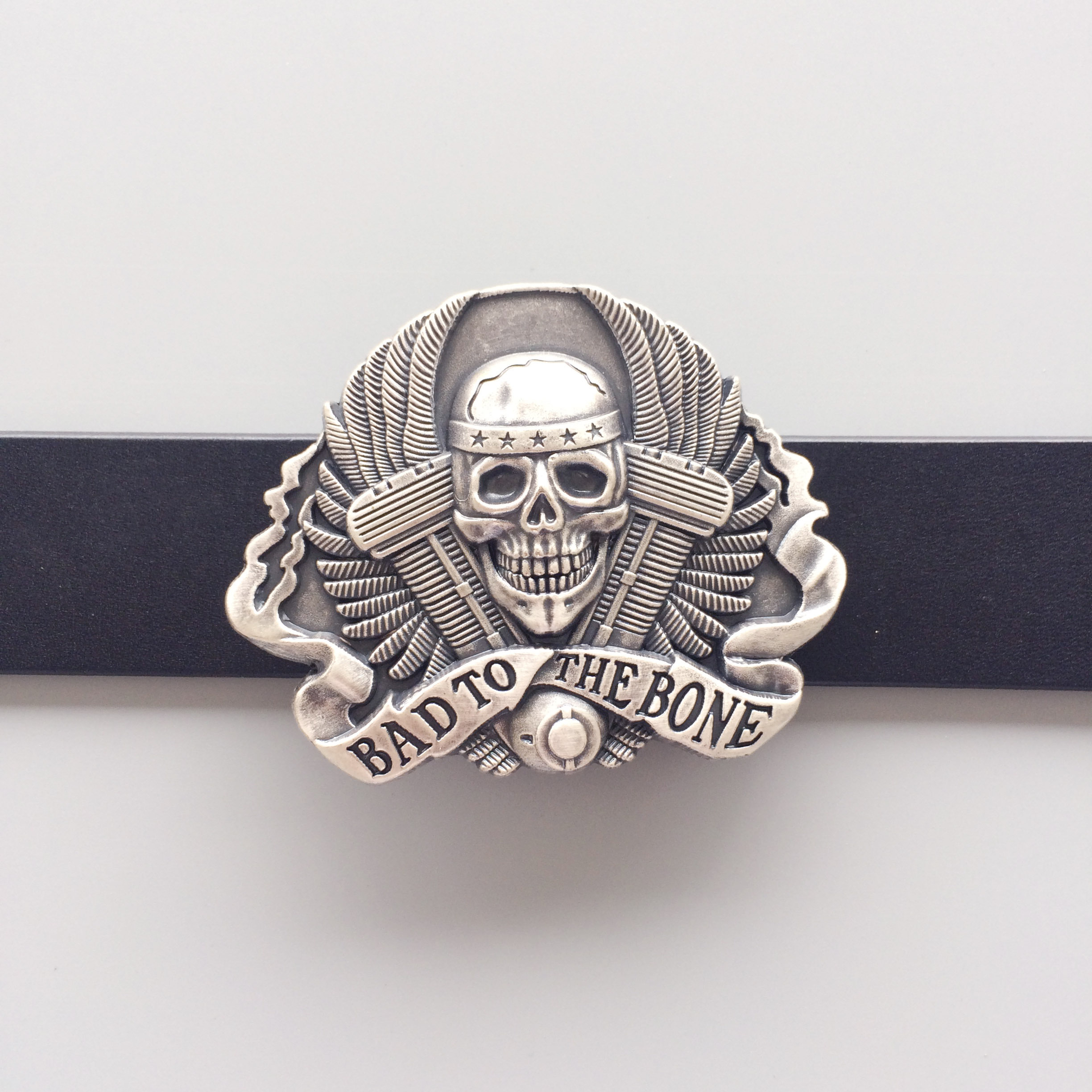 Vintage Silver Plated Skull Belt Buckle Boucle de Ceinture