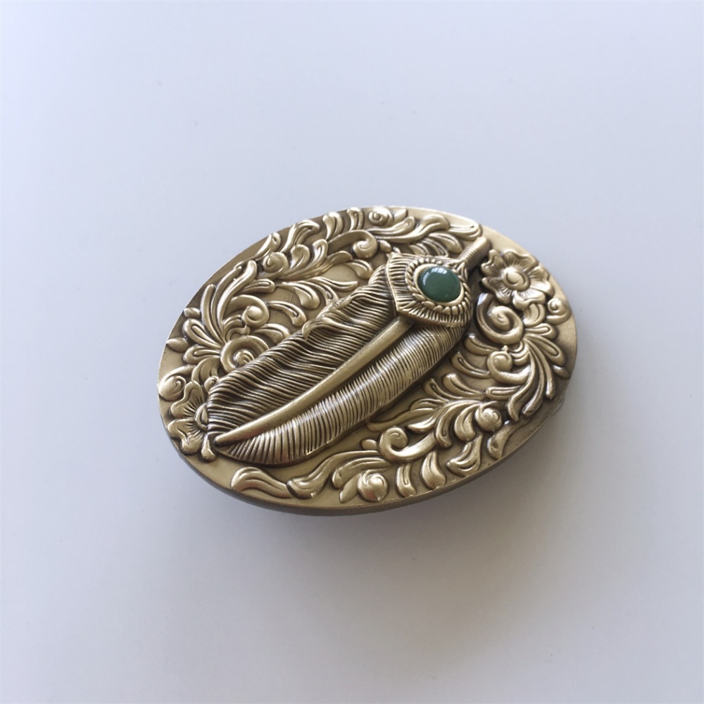 New Stone Western Flower Solid Brass Belt Buckle BUCKLE-BT010