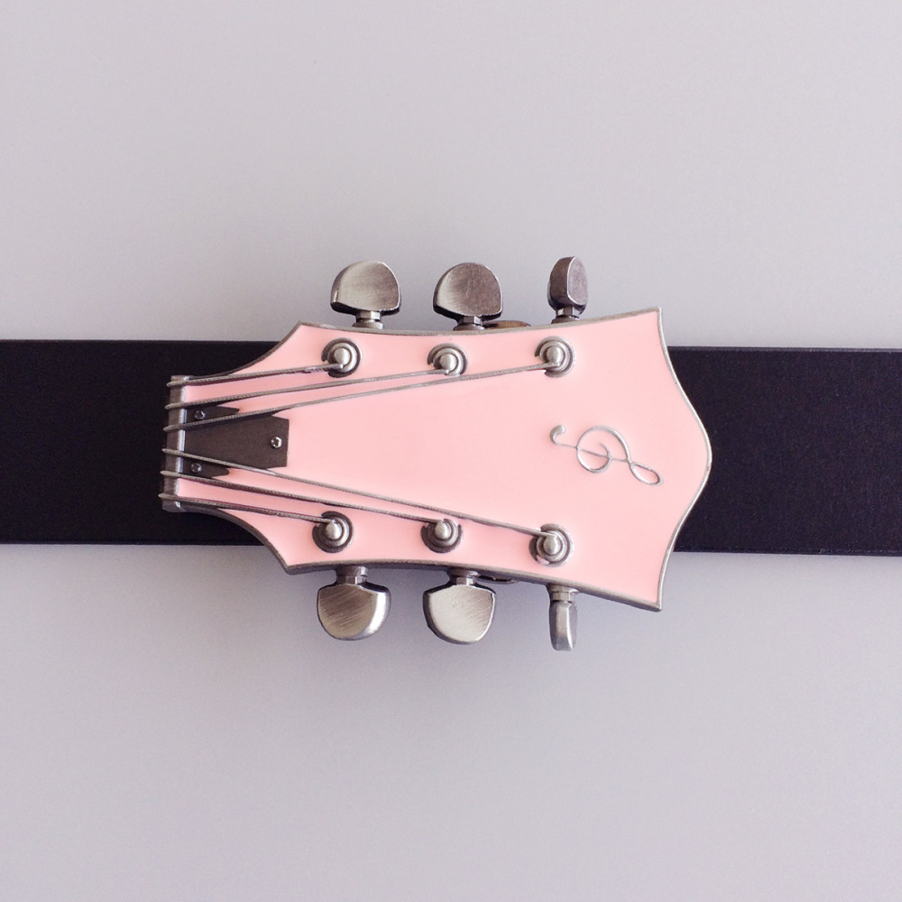 Vintage Pink Enamel Guitar Music Belt Buckle Gurtelschnalle Boucle de ceinture