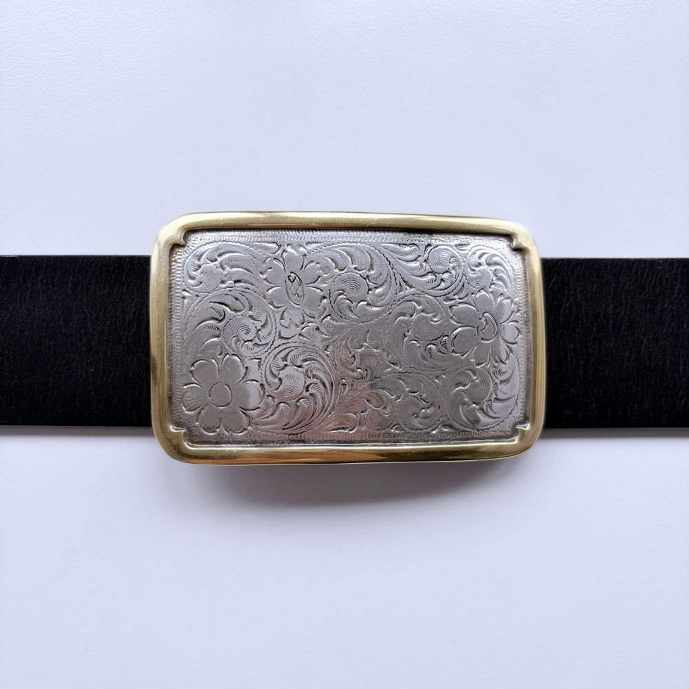Vintage Silver With Gold Frame Southwest Flower Cowgirl Belt Buckle