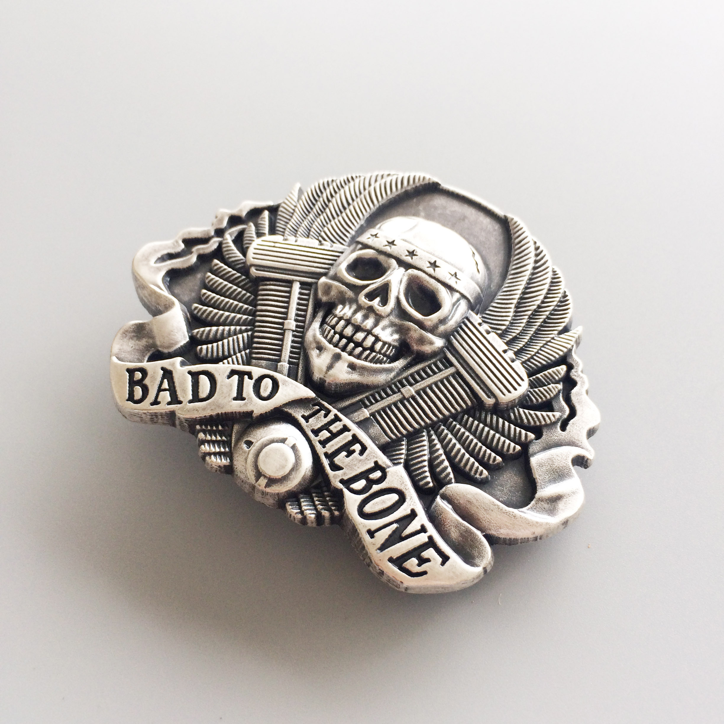 Vintage Silver Plated Skull Belt Buckle Boucle de Ceinture