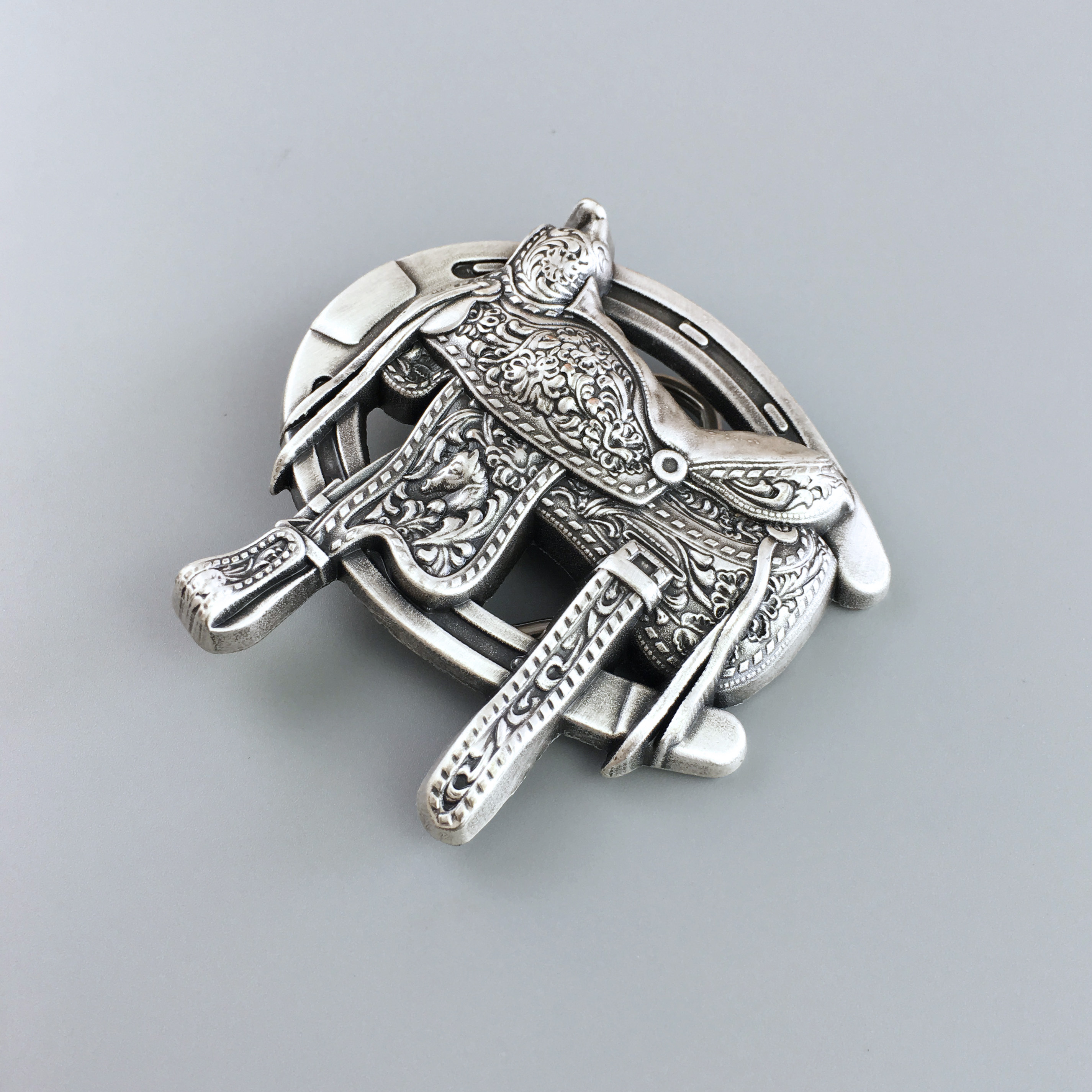 Vintage Silver Plated Saddle Horse Shoe Western Cowboy Cowgirl Belt Buckle