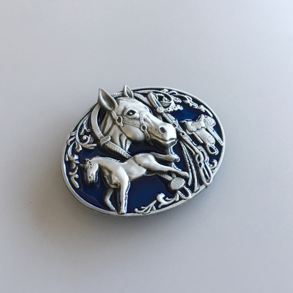 Vintage Style Horses Rodeo Cowboy Oval Belt Buckle