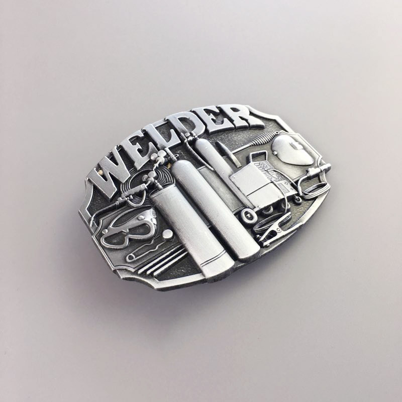 Antique Silver Welder Trades Tradesman Belt Buckle