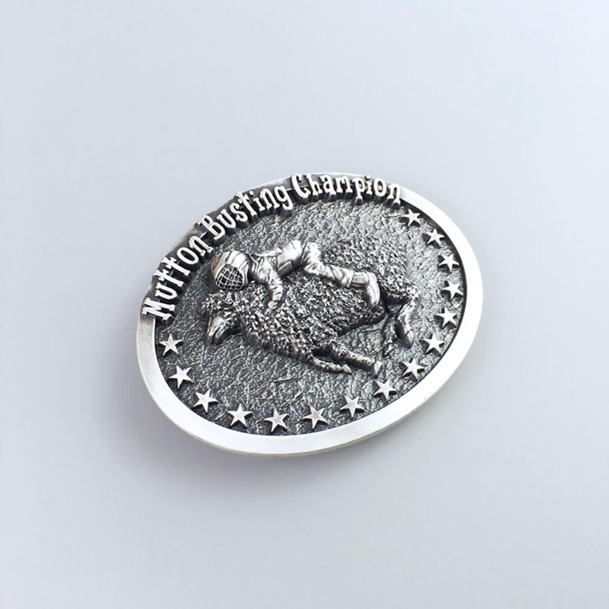 Vintage Silver Rodeo Mutton Busting Champion Western Belt Buckle