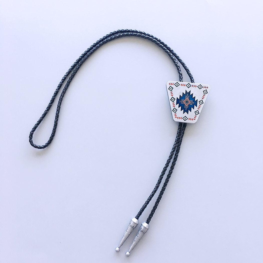 Antique Silver Enamel Western Southwest Totem Bolo Tie BOLOTIE-003