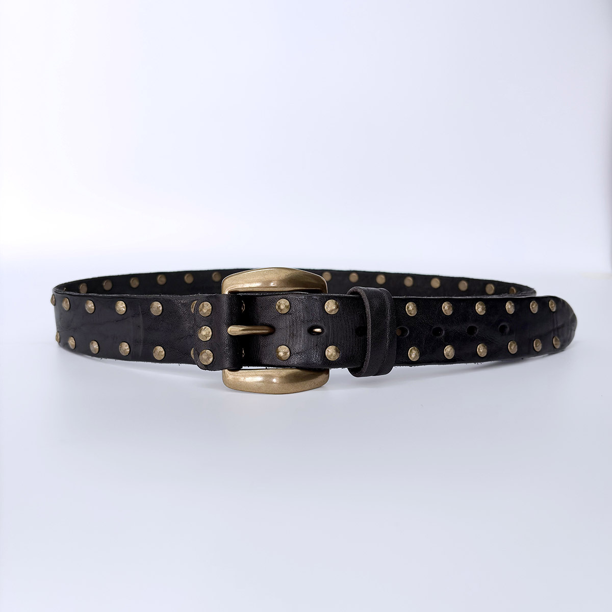 Copper Rivets Black Genuine Leather Belt With Brass Pin Buckle BELT1-019BK