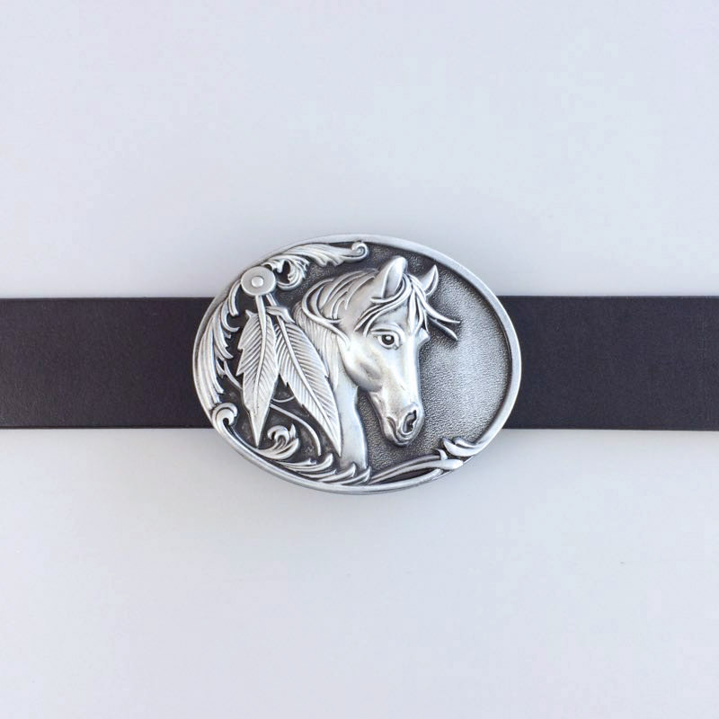 Vintage Rodeo Horse Head Western Oval Belt Buckle Gurtelschnalle Boucle de ceinture