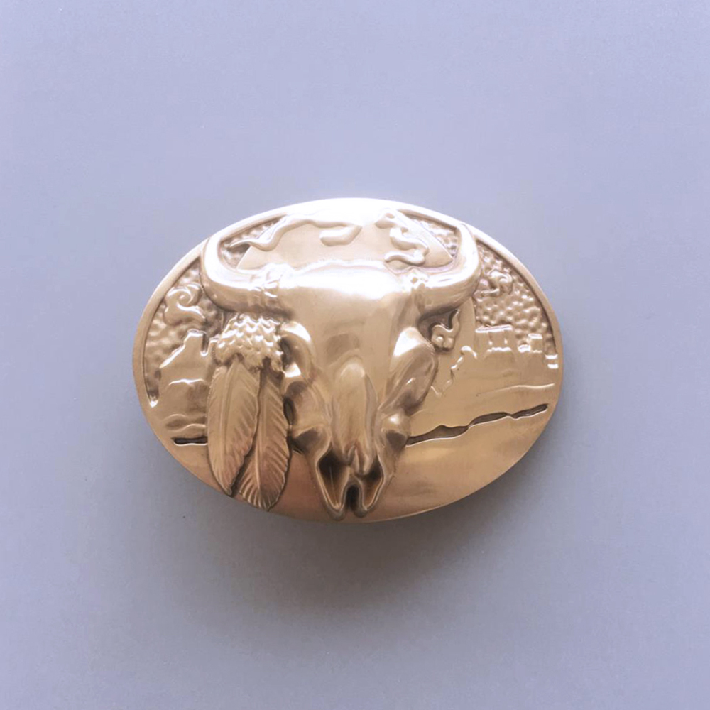 Western Rodeo Bull Oval Solid Brass Belt Buckle BUCKLE-BS010
