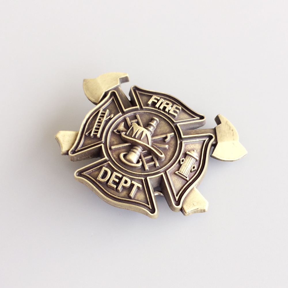 Antique Bronze Plated Cross FD Fire Firefighter Belt Buckle