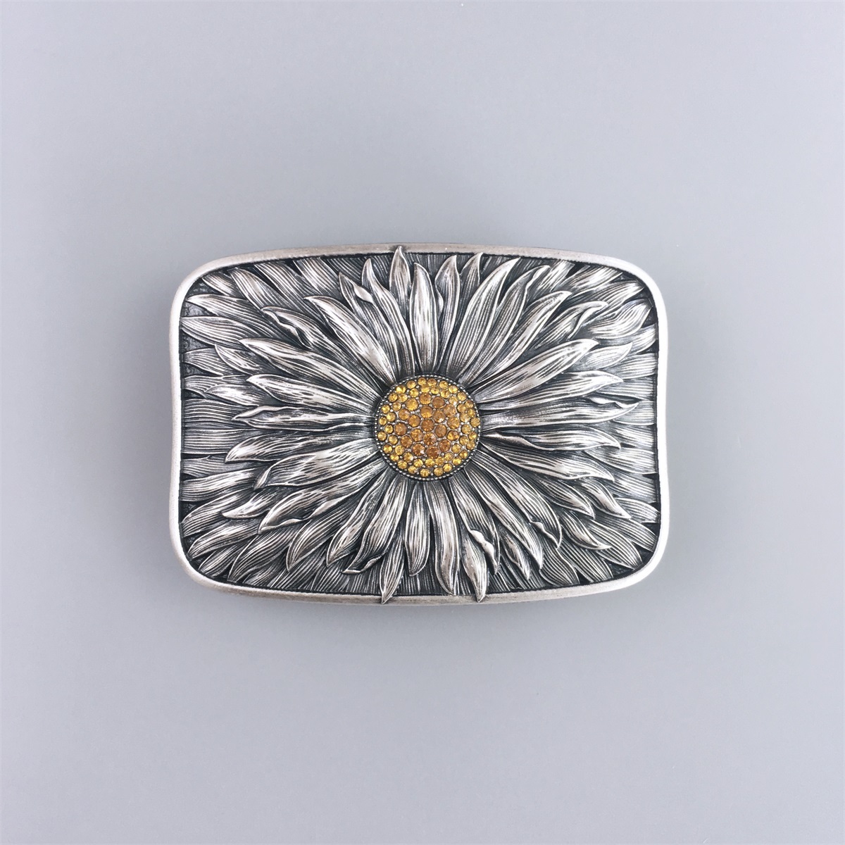 Vintage Silver Plated Rhinestones Blooming Daisy Bling Belt Buckle BUCKLE-T156SL