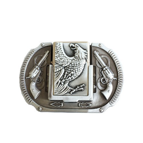 Antique Brushed Silver Eagle Guns Lighter Belt Buckle BUCKLE-LT013AS