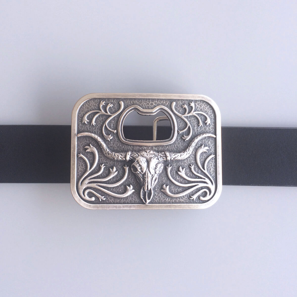 JEAN'S FRIEND Vintage Silver Rodeo Longhorn Bull Bottle Opener Belt Buckle