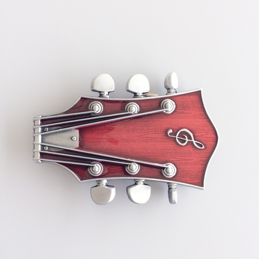 Vintage Red Enamel Guitar Music Belt Buckle Gurtelschnalle Boucle de ceinture