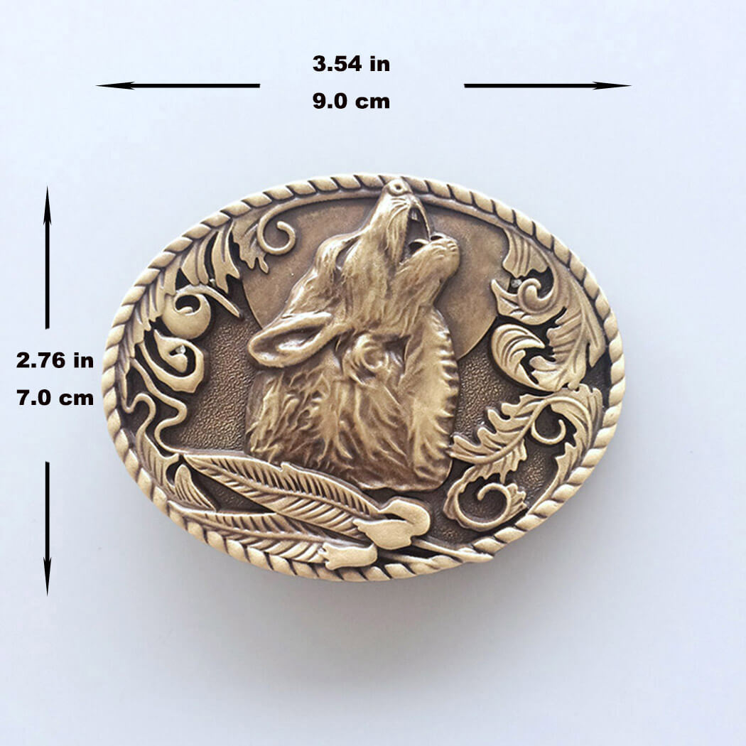 Antique Bronze Plated Howling Wolf Western Metal Oval Belt Buckle also Stock in the US BUCKLE-WT013AB