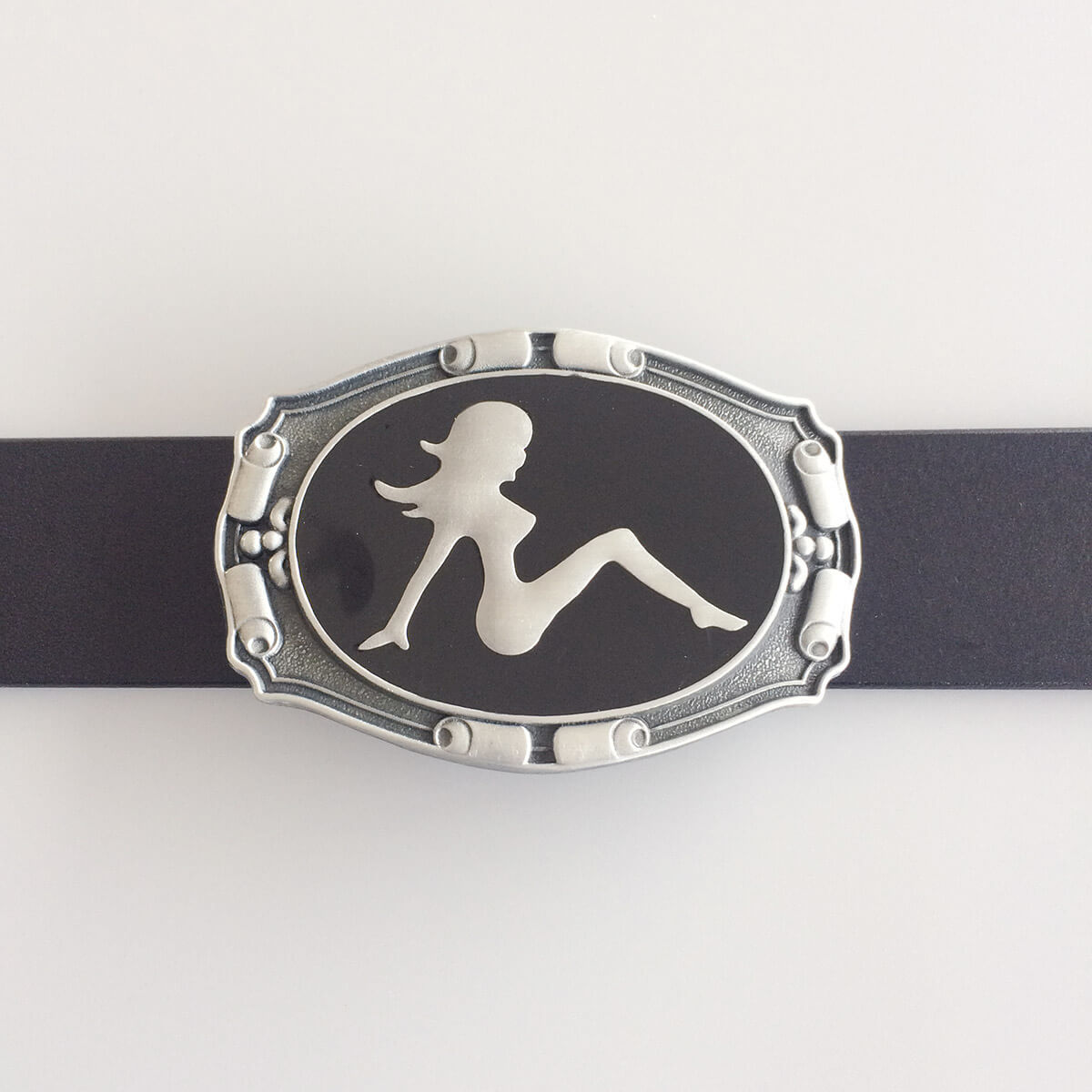 Antique Silver Truck Mud Flap Girl Enamel Belt Buckle also Stock in the US BUCKLE-CA024