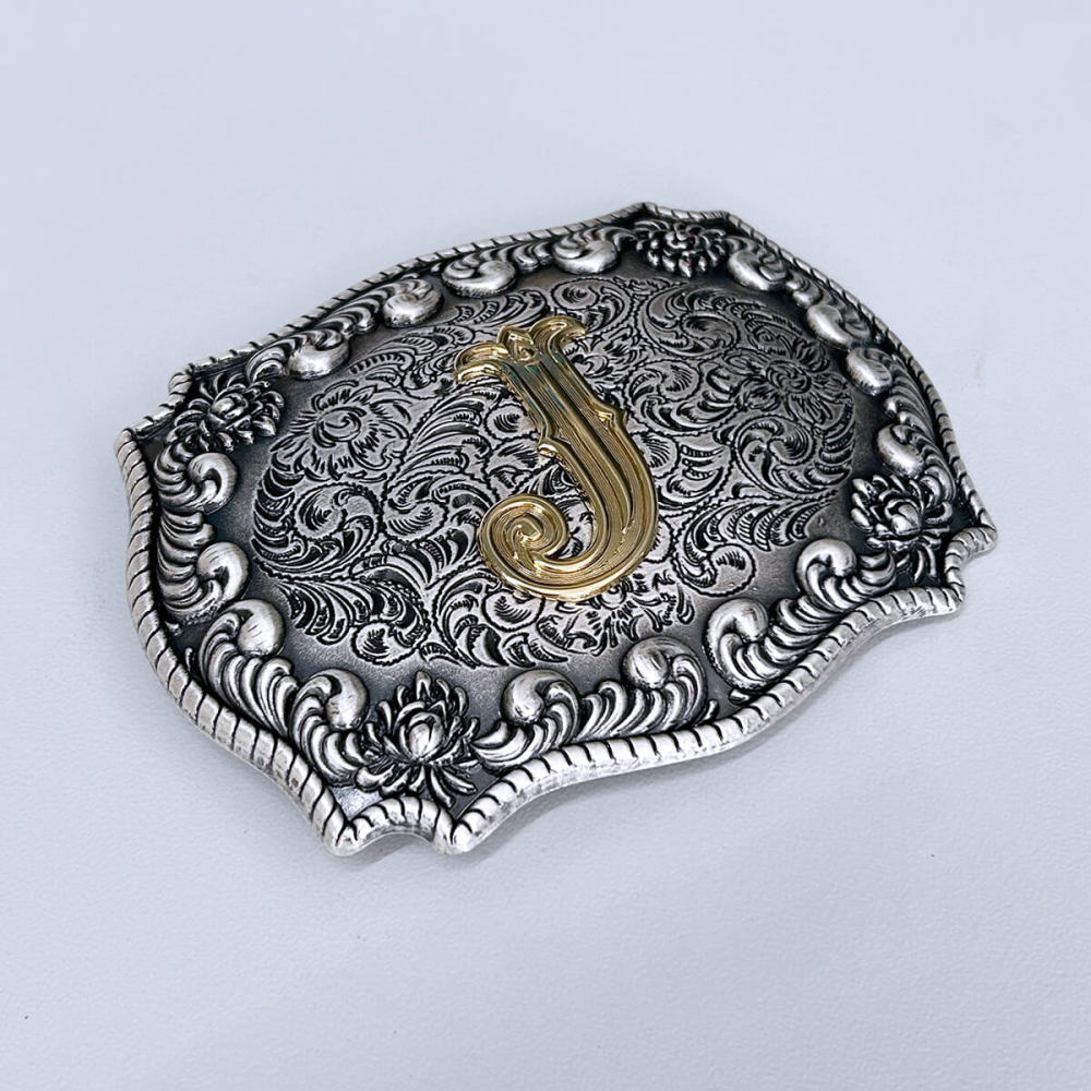 Vintage Silver With Gold Plated A - Z Initial Letter Western Cowboy Cowgirl Belt Buckle BUCKLE-LE010VSG