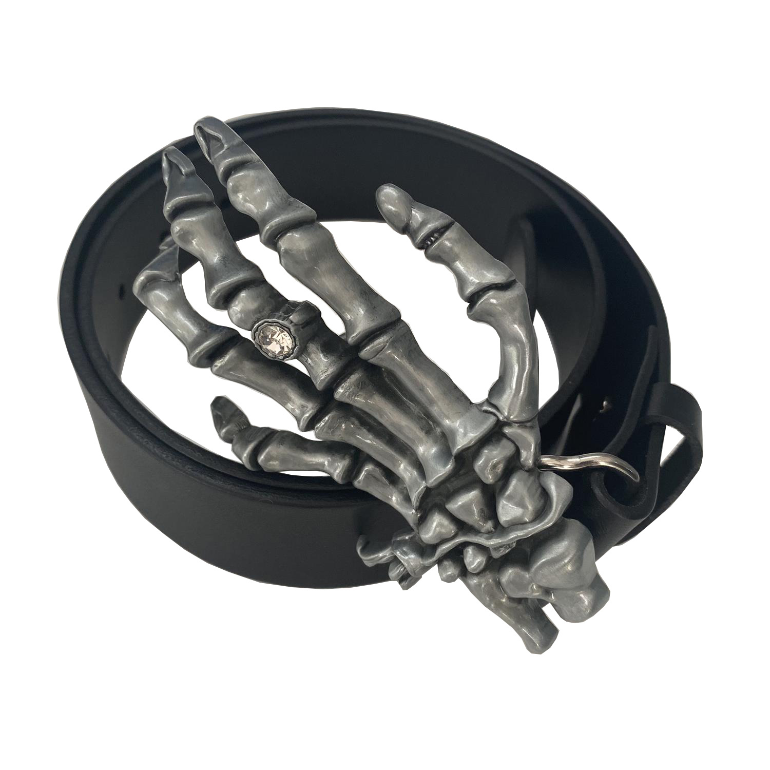 Vintage Style Skull Hand Belt Buckle With Black Genuine Leather Belt BELT-014BK-SK046