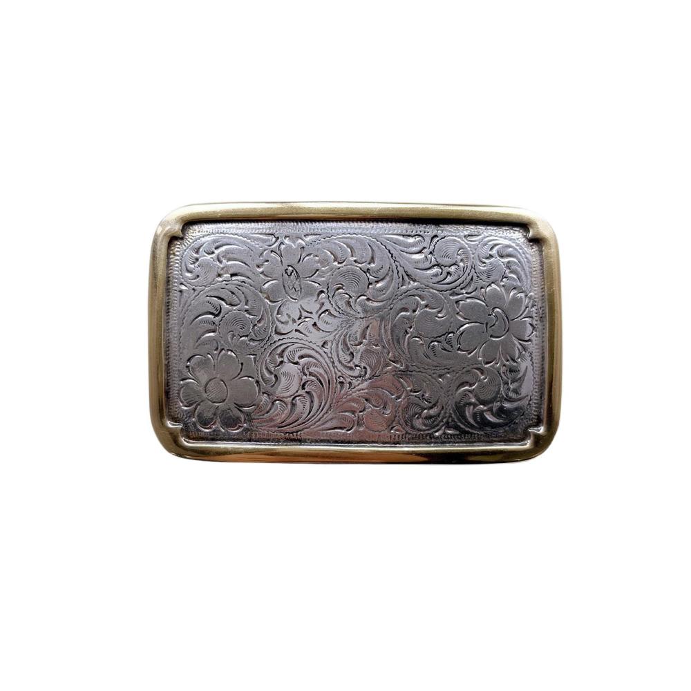 Vintage Silver With Gold Frame Southwest Flower Cowgirl Belt Buckle