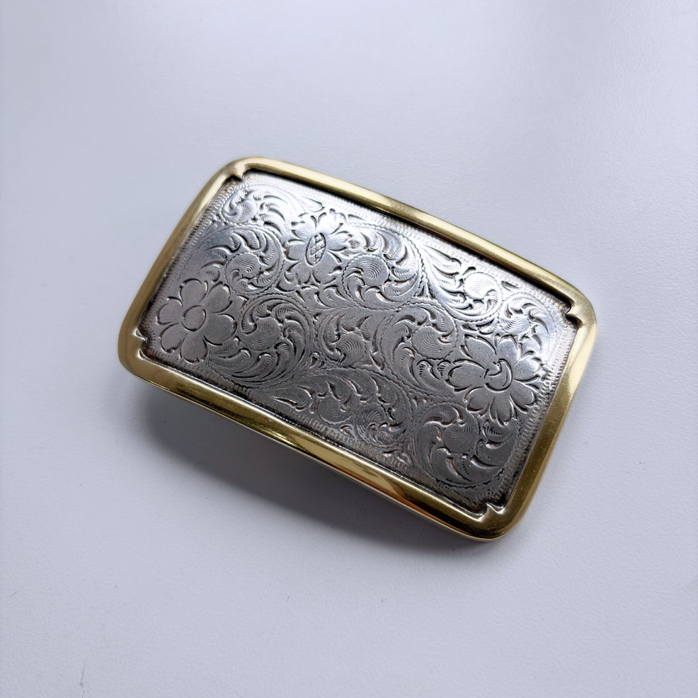 Vintage Silver With Gold Frame Southwest Flower Cowgirl Belt Buckle