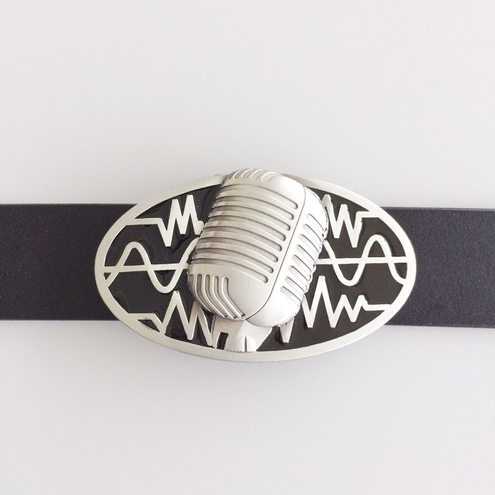 Vintage Black Enamel Microphone Music Oval Belt Buckle Gurtelschnalle Boucle de ceinture