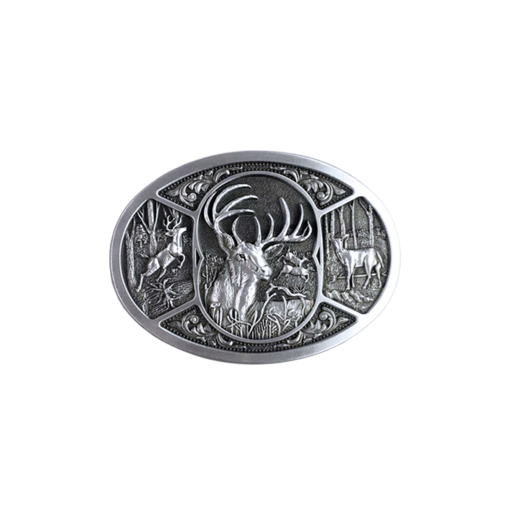 Antique Brushed Silver Western Deer Wildlife Oval Belt Buckle BUCKLE-WT151AS