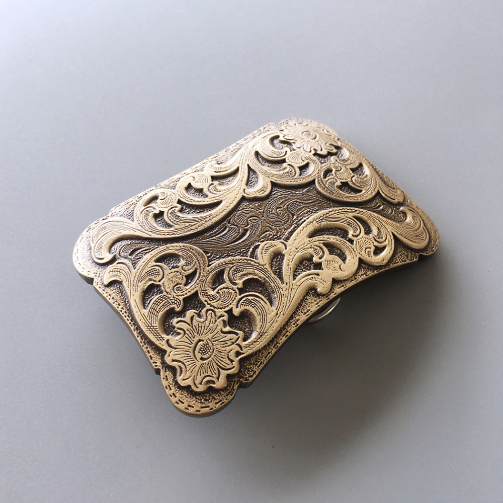 Western Flower Cowboy Cowgirl Solid Brass Belt Buckle BUCKLE-BS013