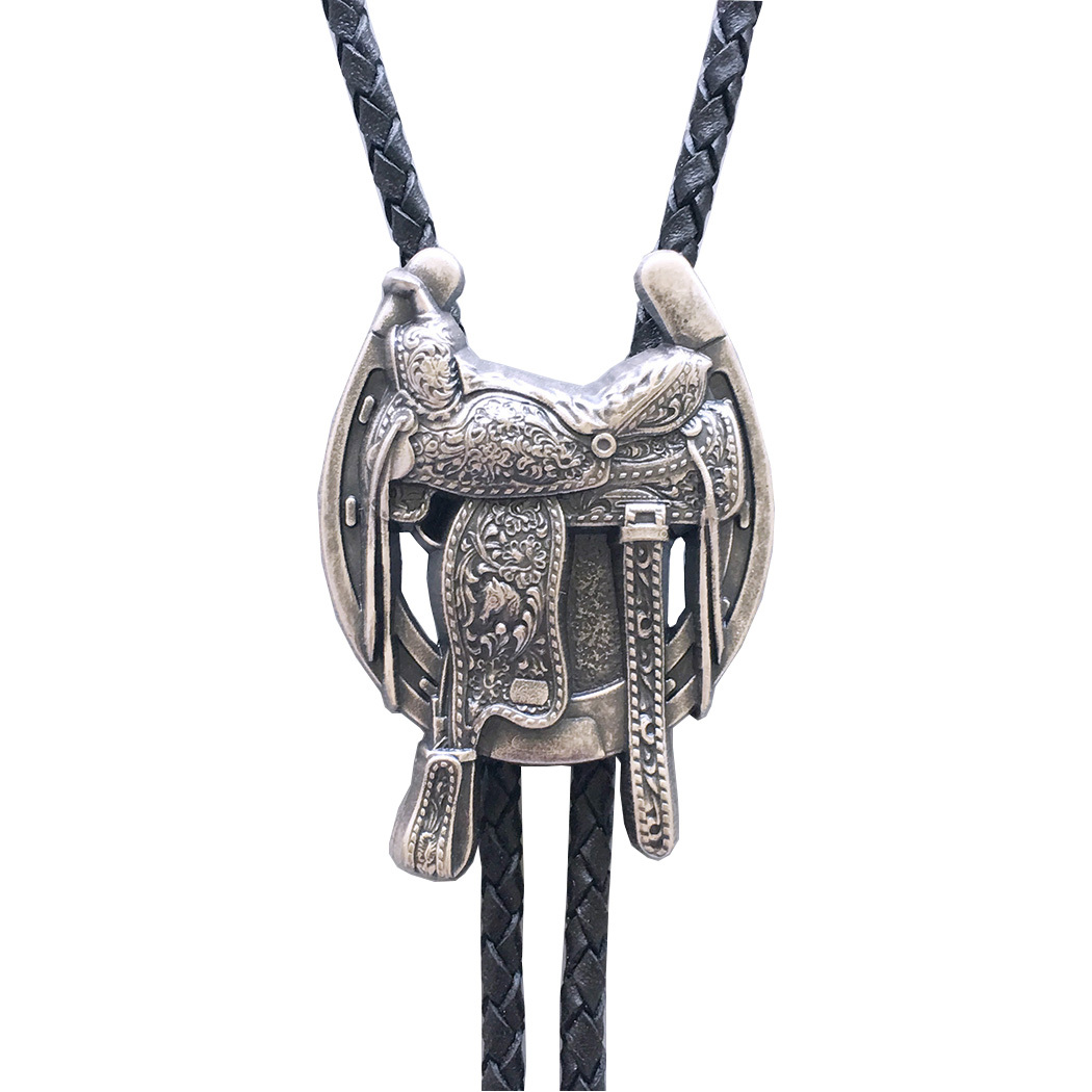 Vintage Silver Saddle Horseshoe Cowboy Cowgirl Bolo Tie BOLOTIE-006