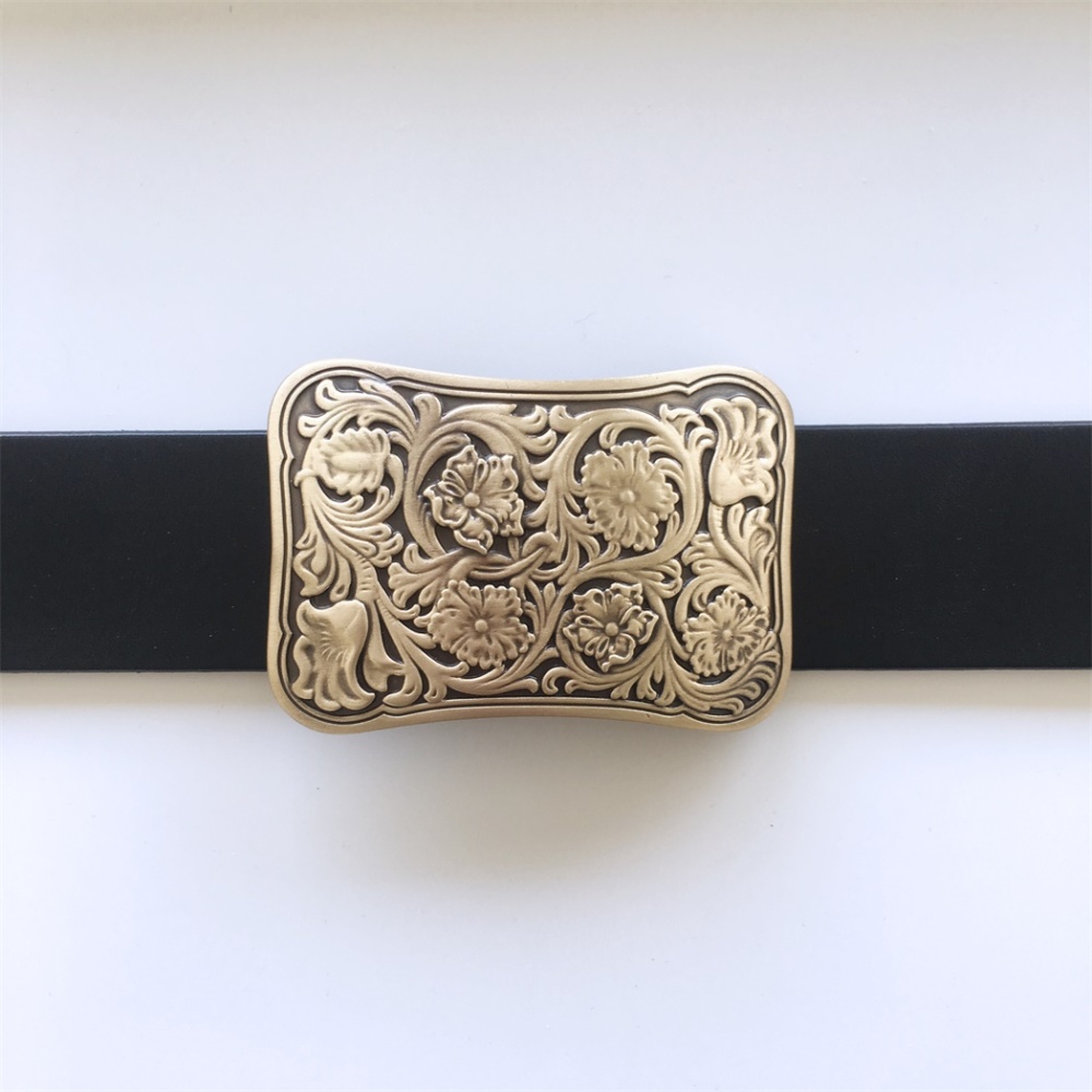 Western Flower Southwest Rectangle Solid Brass Belt Buckle BUCKLE-BS014