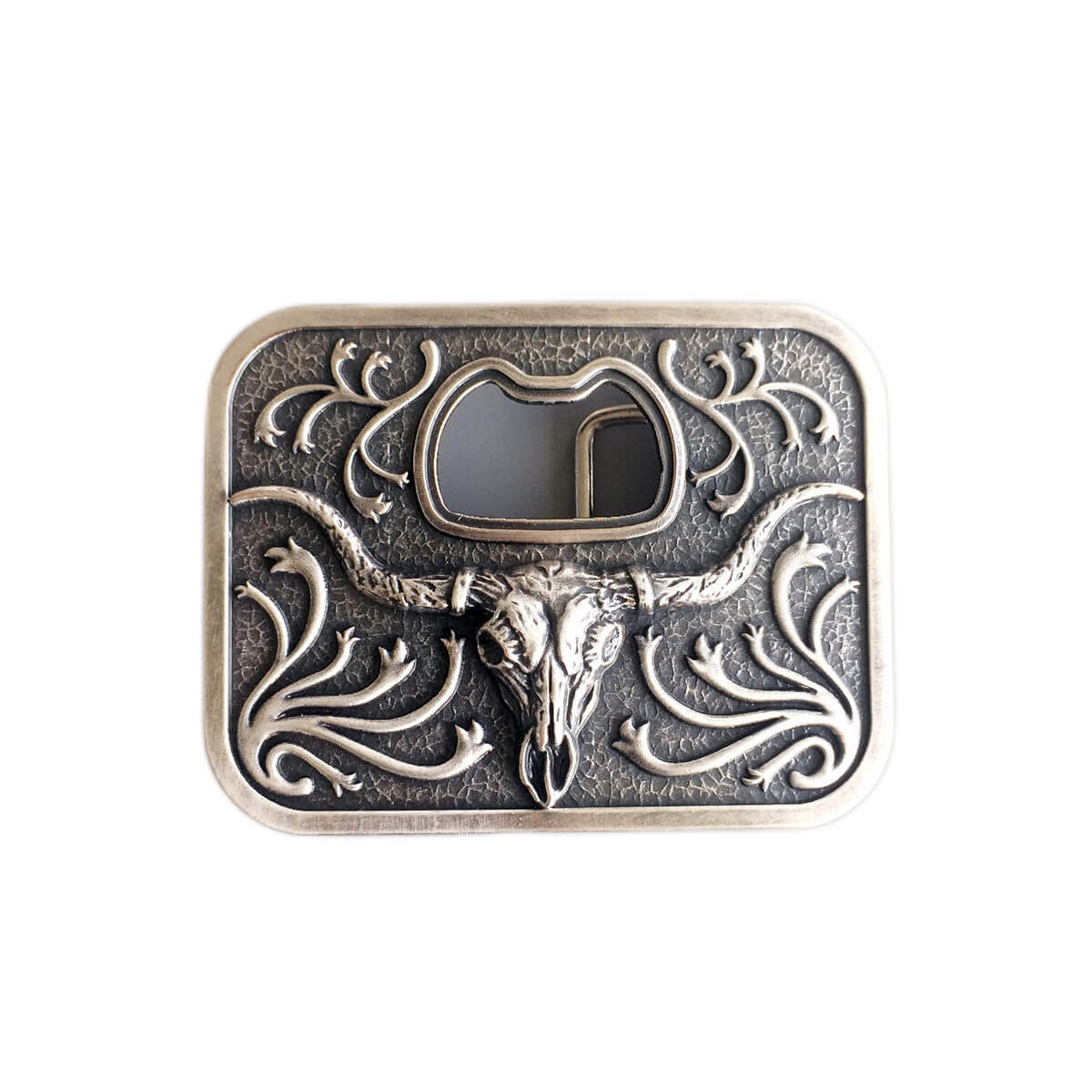 JEAN'S FRIEND Vintage Silver Rodeo Longhorn Bull Bottle Opener Belt Buckle