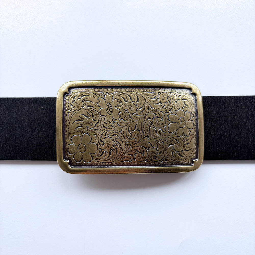 Antique Bronze Plated Southwest Flower Cowgirl Belt Buckle