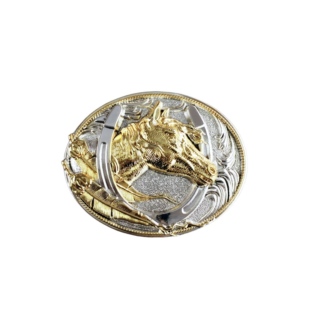 Two-Tone Silver Gold Plated Horse HorseShoe Belt Buckle BUCKLE-WT058SG