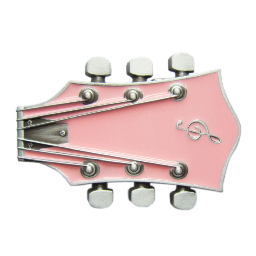 Vintage Pink Enamel Guitar Music Belt Buckle Gurtelschnalle Boucle de ceinture