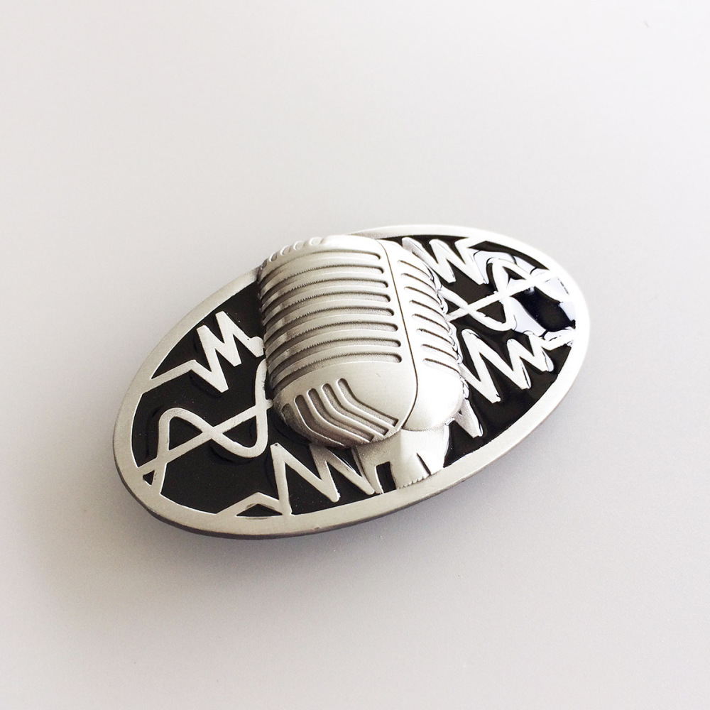 Vintage Black Enamel Microphone Music Oval Belt Buckle Gurtelschnalle Boucle de ceinture