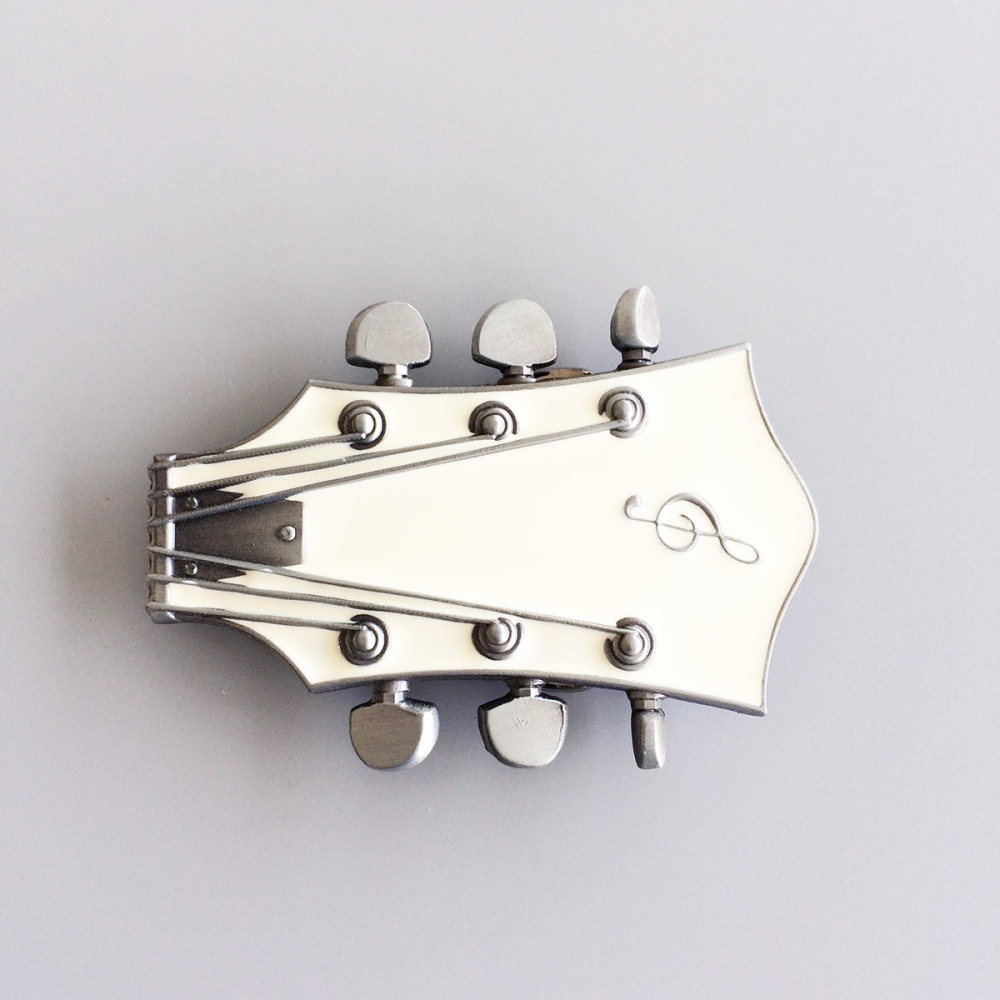 Vintage White Enamel Guitar Music Belt Buckle Gurtelschnalle Boucle de ceinture