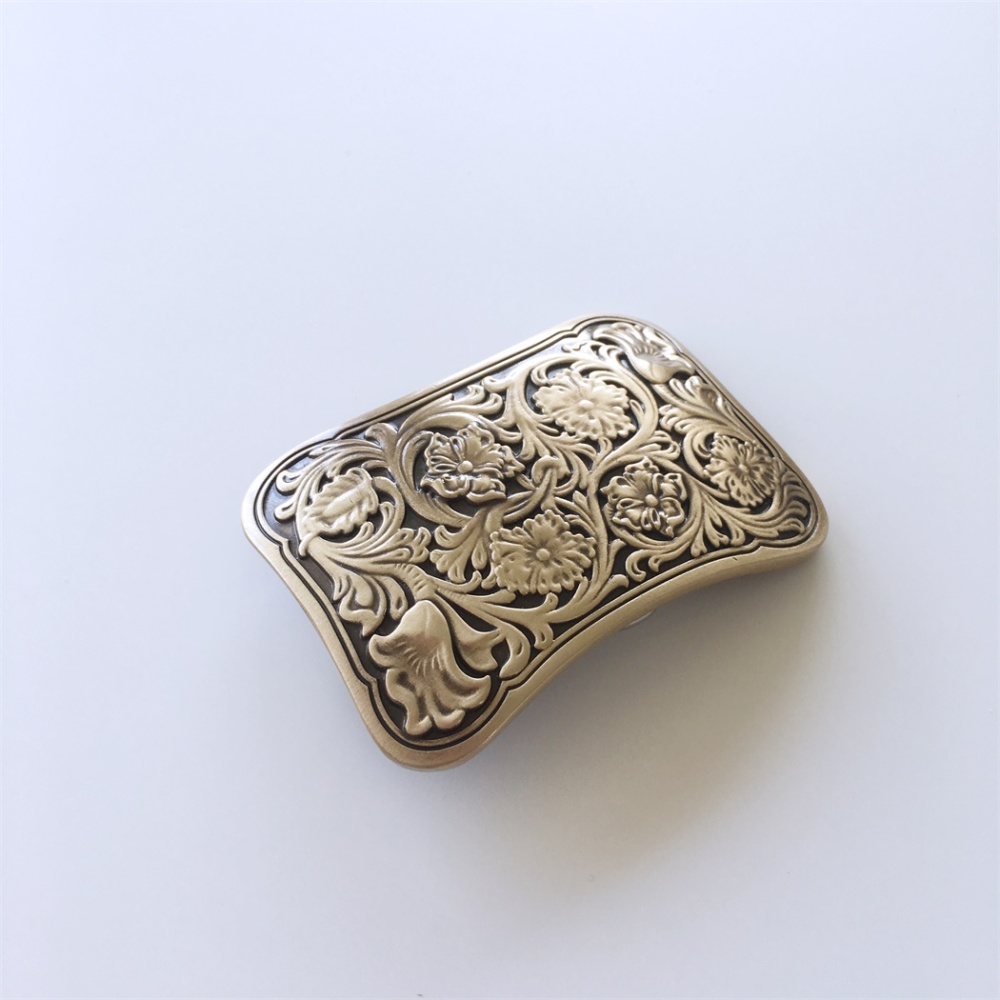 Western Flower Southwest Rectangle Solid Brass Belt Buckle BUCKLE-BS014