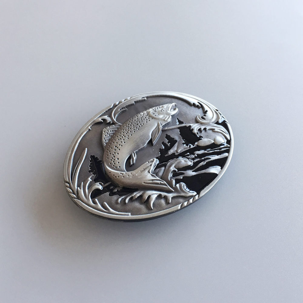 Fish Fishing Wildlife Fisherman Western Oval Belt Buckle
