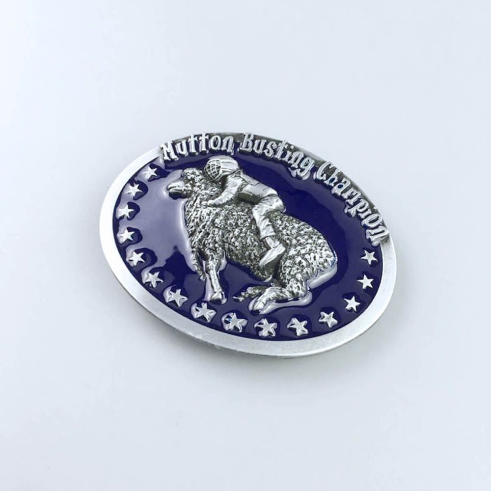 JEAN'S FRIEND Vintage Blue Enamel Initial Mutton Busting Champion Belt Buckle