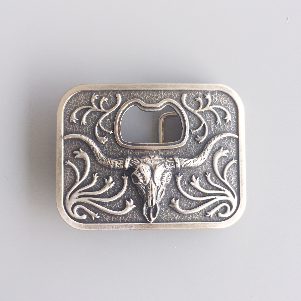 Vintage Silver Rodeo Longhorn Bull Bottle Opener Belt Buckle BUCKLE-OC031SL