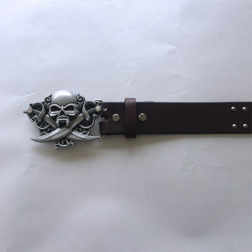 New Leather Belt | Emo Gothic Skull Brown Studded Genuine Leather Belt BELT-006BW-SK015