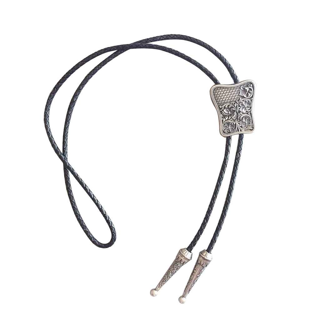 Vintage Silver Carved Flower Western Cowboy Cowgirl Bolo Tie BOLOTIE-023