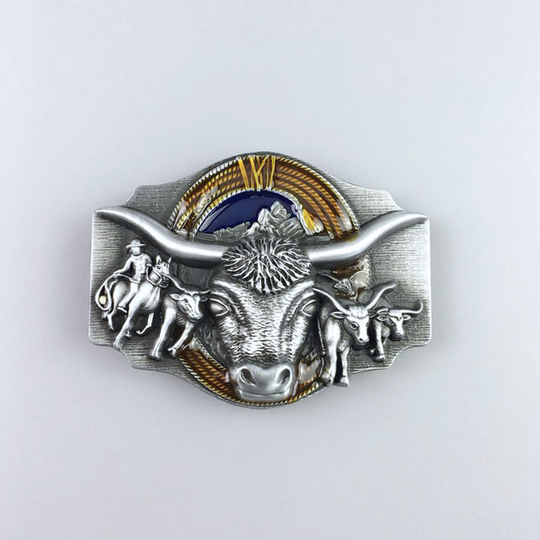 Vintage Enamel Longhorn Rodeo Bull Western Belt Buckle Gurtelschnalle Boucle de ceinture