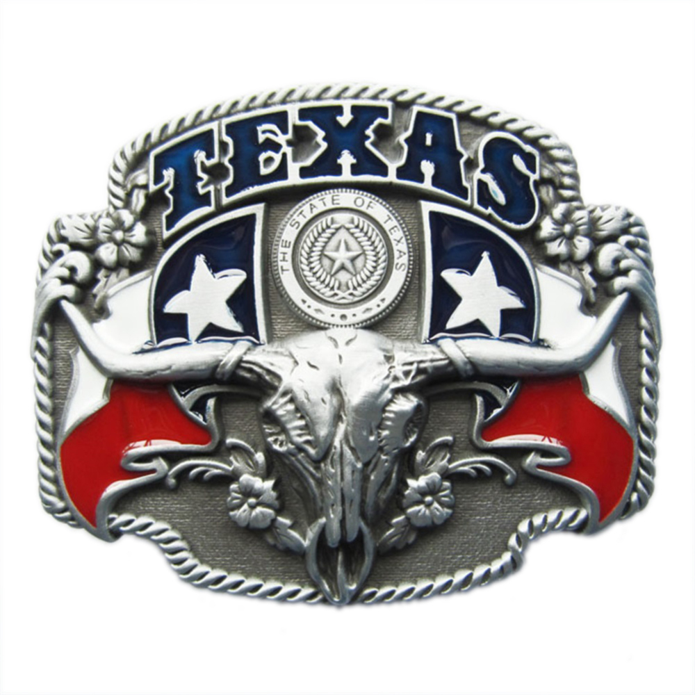 Vintage Style Longhorn Bull State Enamel Cowboy Belt Buckle