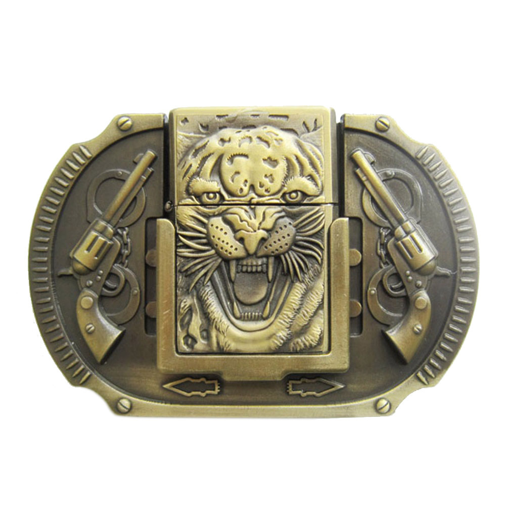 JEAN'S FRIEND Vintage Bronze Plated Tiger Guns Belt Buckle