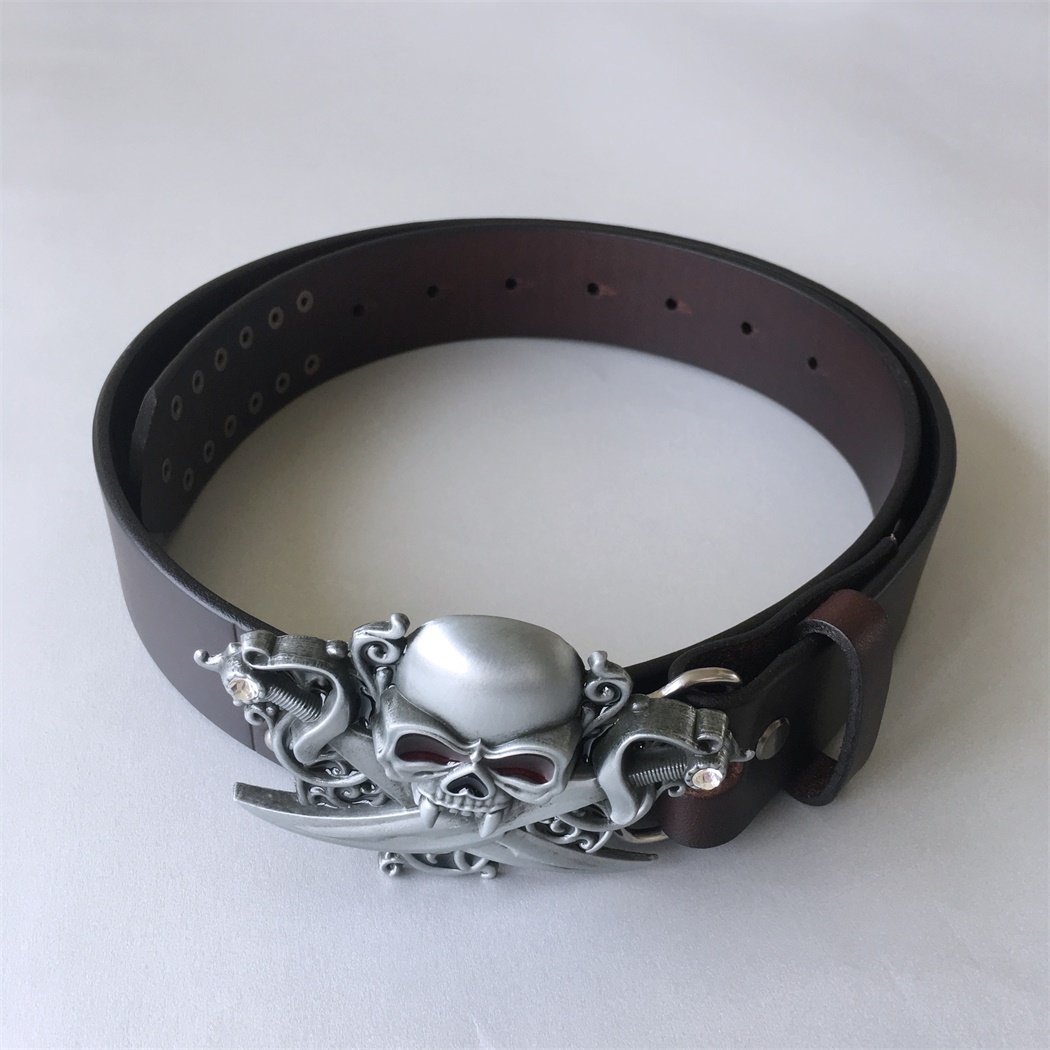 New Leather Belt | Emo Gothic Skull Brown Studded Genuine Leather Belt BELT-006BW-SK015