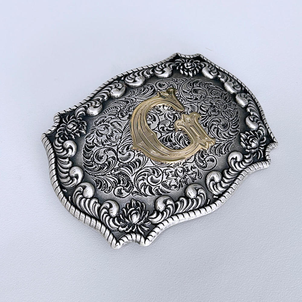 Vintage Silver With Gold Plated A - Z Initial Letter Western Cowboy Cowgirl Belt Buckle BUCKLE-LE010VSG